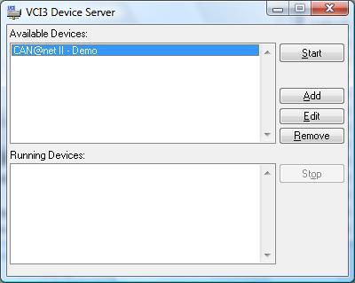 Windows Vista Figure 6.3-3: VCI3-Device-Server (14) Now select the desired device from the list of available devices and press "Start".