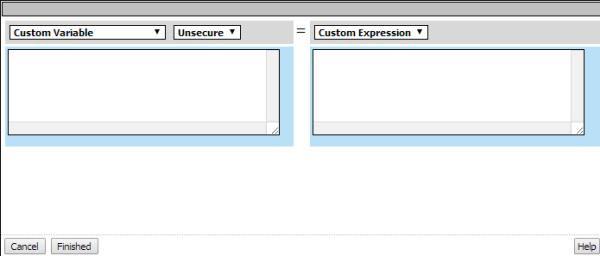 Access Policy Item Reference Figure 4: A variable assign entry screen as it displays initially In the entry screen, the variable is specified in the left pane and the value is specified in the right