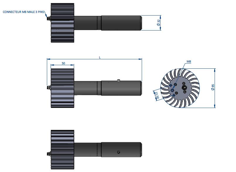 connection (M8 connector) Direct current Length according to
