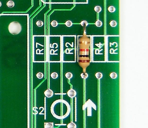 Step 3: Solder the 3 10KΩ (Brown, Black, Orange) resistors into R3, R6, R7 and