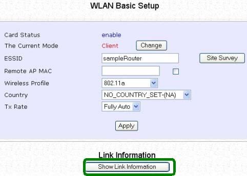 View Link Information (Available in Client and Wireless Routing