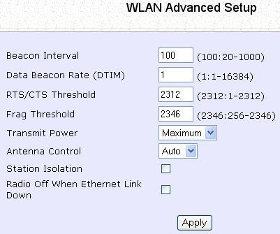 Configure the Advanced Setup of the Wireless Mode Step 1: Select WLAN Setup from the CONFIGURATION menu to expand four sub-menus.