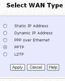 Setup your WAN for ADSL Internet using Point-to-Point Tunneling Protocol (PPTP) WAN Setup Parameters Example: IP Address: 203.120.12.47 Network Mask: 255.255.255.0 VPN Server: 203.