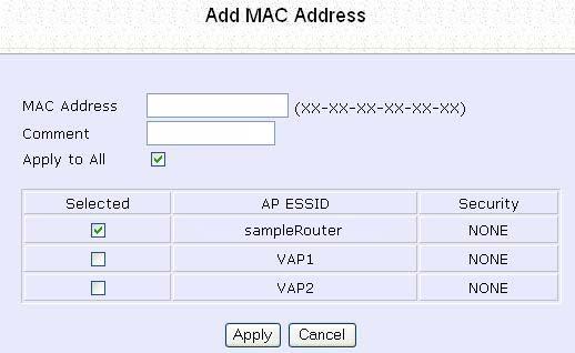 f. Enter the Comment. This describes the MAC Address you have entered.