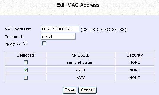 Step 3: The Edit MAC Address page displays. Edit the MAC address settings accordingly.