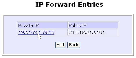 In this example, we would like all requests for 213.18.213.101 to be forwarded to a PC with Private IP Address 192.168.168.55.