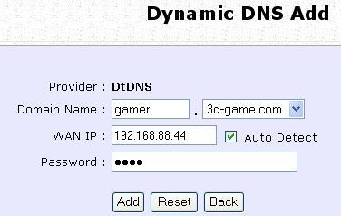 Select DtDNS as DDNS Service Provider: Step 1: Under the Choice column in the Choice DDNS Provider list, check the radio button next to the DtDNS entry. Click on the Next button.