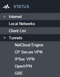 CP SECURE VPN Displays status of your CP Secure VPN Tunnels.  IPSEC VPN Displays status of your IPSec VPN Tunnels.