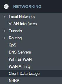 NETWORKING Local Networks VLAN Interfaces Tunnels Routing QoS DNS Servers WiFi as WAN WAN Affinity Client Data Usage NHRP LOCAL NETWORKS WIFI RADIO #1 (2.