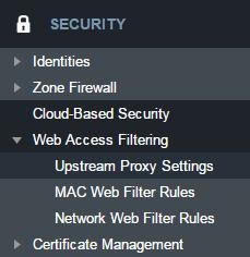 WEB ACCESS FILTERING UPSTREAM PROXY SETTINGS Enabled: Select whether the use of an Upstream Proxy server is enabled.
