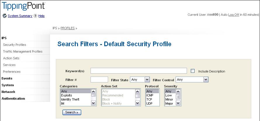 Filter search The Filter Search page enables you to view all filters or only those matching user-specified search criteria.