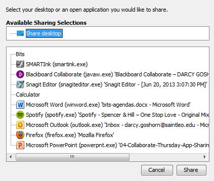Application Sharing: Desktop Stop Application Sharing Pause