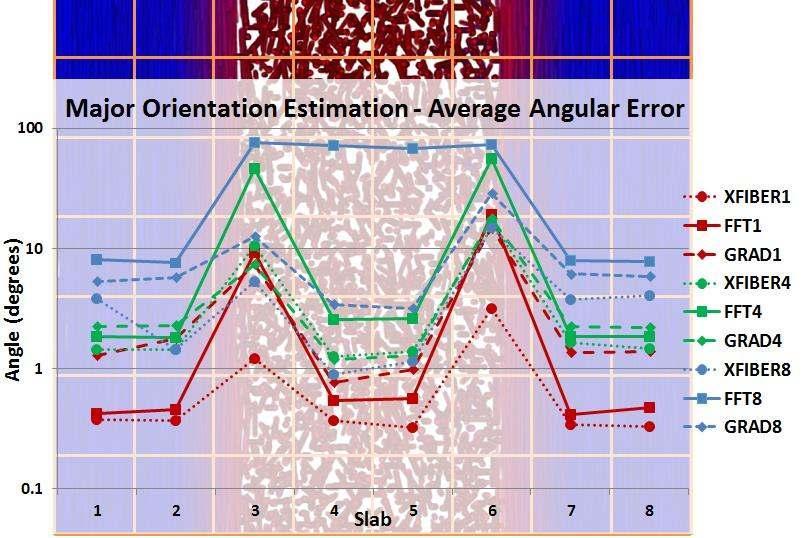 Figure 4: Representation of the subdivisions for local orientation analysis, and plot of