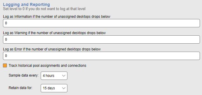 Leostream Connection Broker Administrator s Guide The Sample data every drop-down menu indicates the interval at which the Connection Broker calculates pool assignments and connections.