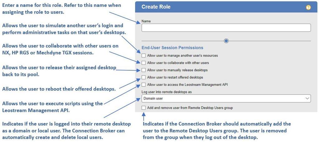 Chapter 10: Configuring User Roles and Permissions Overview The current session permissions are as follows: Allow user to manage another user s resources: (This option apply to PCoIP zero clients