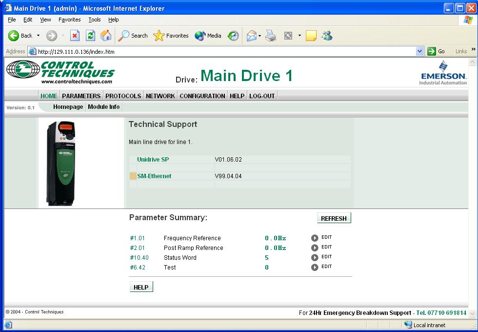7.1.2 The home page Figure 7-1 shows the initial home page that the user is presented with when connecting to the module.