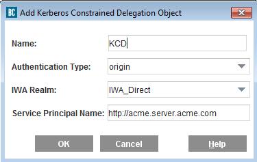 KCD Authentication on Reverse Proxy b. Name: Enter a name for the object, such as KCD. c. Authentication Type: Select origin. d.