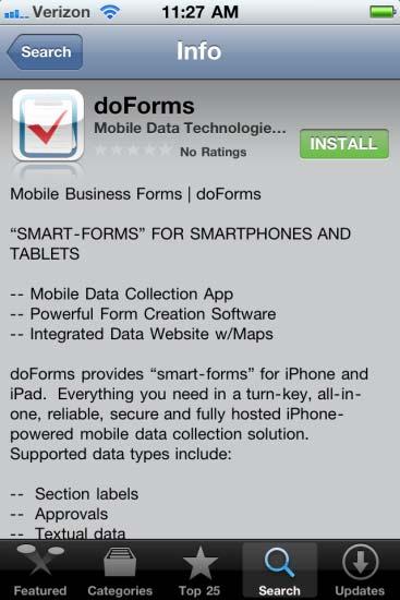 5. Tap Install to begin the download process. 6. doforms will now be automatically downloaded to your device.