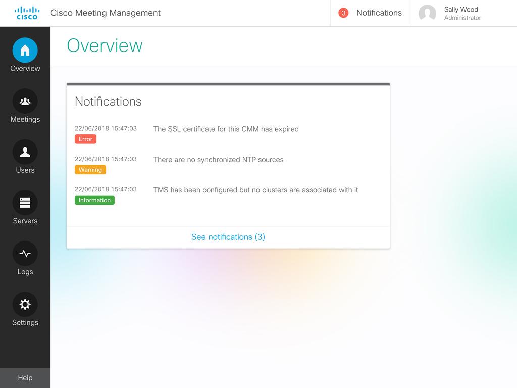3 Overview - see notifications 3 Overview - see notifications Meeting Management keeps you up to date on what's going on with the system via notifications.