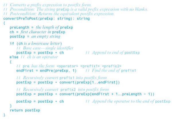 Postfix Expressions Recursive algorithm that