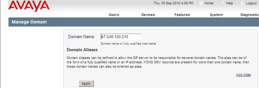 Configure SCS Domain name This section describes the steps on how to define a SIP domain name on the SCS Server.