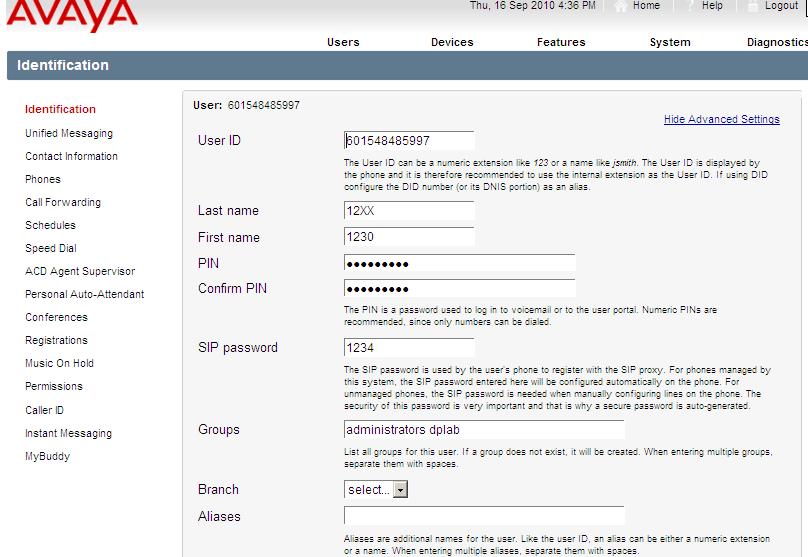 Fill in the User ID, Last, First names, PIN, SIP password and Group as shown in Figure 7.