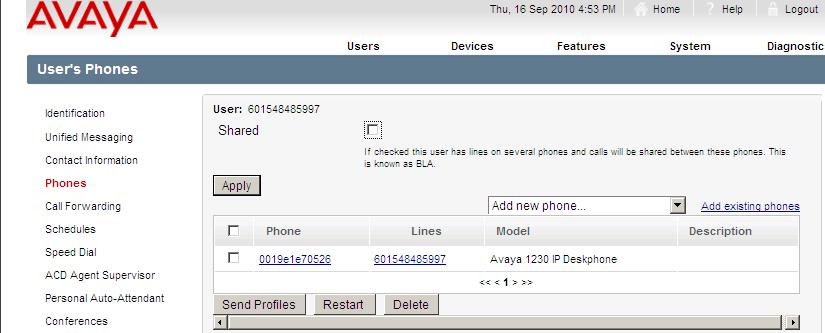 Figure 8 Caller ID of SCS user Go to Phones menu on the left column, which is used to assign Telephone set type to the target user and the User s Phones detail page will appear as shown in Figure 9.
