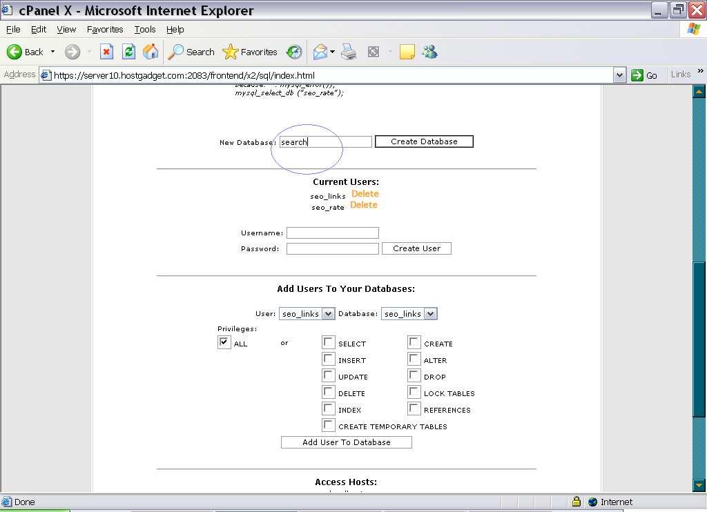 Step 3: Create a Database Enter a database name and then click create database