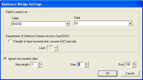 3: Cardholders Folder Keyboard Wedge Settings Window Procedures Configure a Wedge Scanner How the ReadykeyPRO system interprets the information it receives from a wedge scanner can be configured by