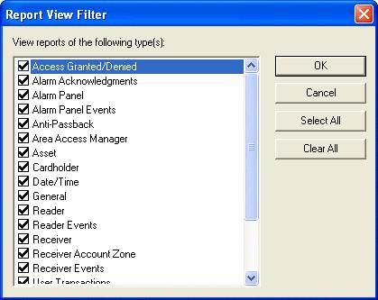 5: Reports Folder Report View Filter Window This window is displayed by clicking the [Filter Report View] button on the Report Configuration form.