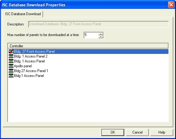 Alarm Monitoring User Guide ISC Database Download Properties Window You can display the ISC Database Download Properties window using the Action Group Library or Scheduler.