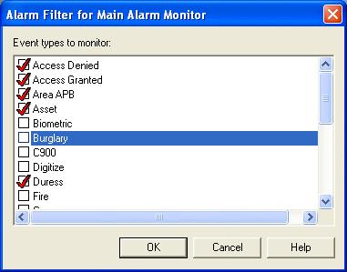 4: Set Alarm Monitoring Display Options views, but when the session ends, only the filters applied the main window are saved. 1. Open the window from which you want to select the events displayed.
