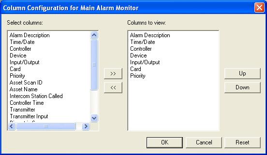 Alarm Monitoring User Guide 2. From the Configure menu select Columns. The Column Configuration window displays. 3.