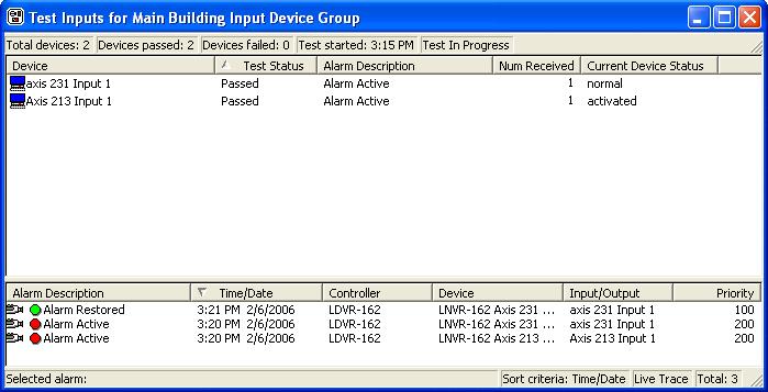 5: Monitor Devices Device Group Test Mode Window Similar windows display for the test access grants, test forced open and test inputs for device groups.