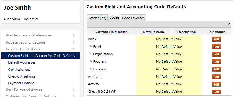 Setting Default Index and FOAPAL Elements 1.
