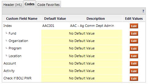 Setting Default Index and FOAPAL Elements 6. Click Close to return back to the default codes summary screen.