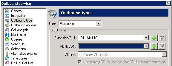 Select Outbound type from the left pane, to display the Outbound type screen in the right pane.