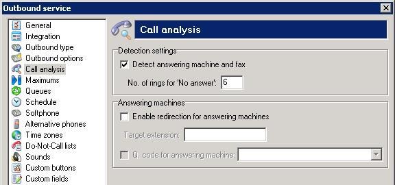 Select Call analysis from the left pane, to display the Call analysis screen in the right pane.