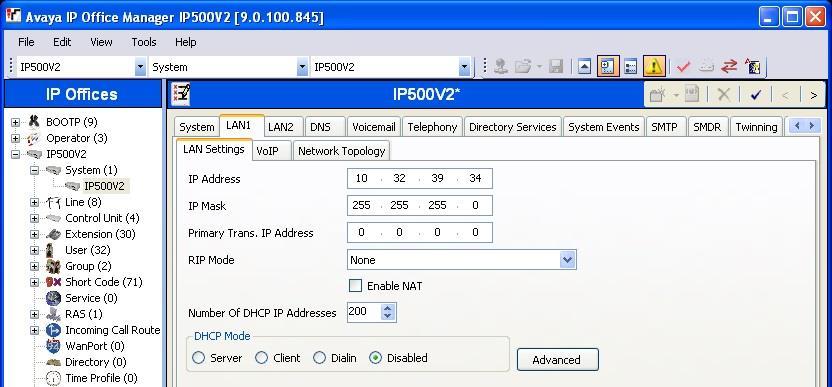 5.2. Obtain LAN IP Address From the configuration tree in the left pane, select System to display the IP500V2 screen in the right pane, where