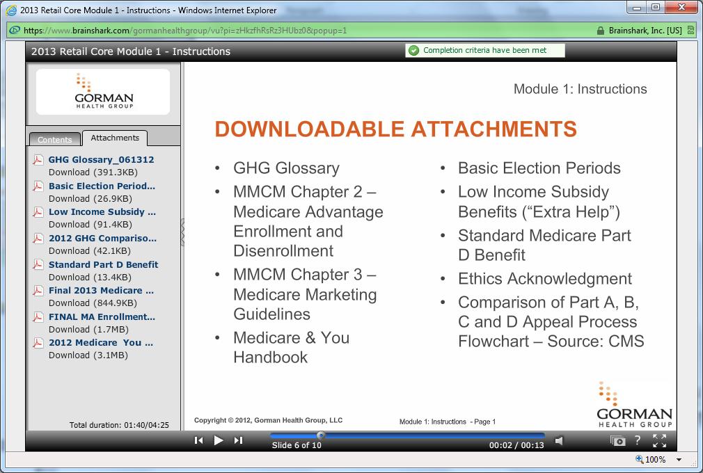 ATTACHMENTS Attachments Tab: The Module trainings have two tabs displayed on the left-hand side of the window.
