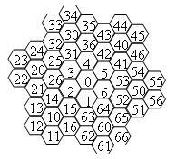 Fig.7 A collection of 7 2 = 49 hexagons with labelled The repetition of the above steps permits the collection of hexagons to grow in powers of seven with uniquely assigned.