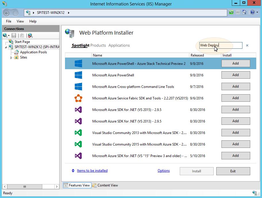 6 without bundled SQL support (latest) version of Web Deploy is