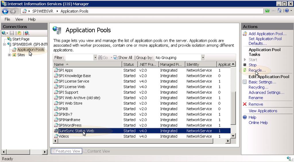 Click on the Application Pool name in the middle of the panel. The correct Application Pool name will depend on what you configured when installing the website files.