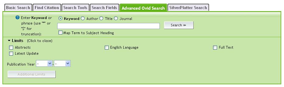 The Advanced Ovid search screen The SilverPlatter Search screen To