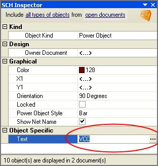 Figure 7. Editing the net name Text So far you have selected the objects you want to edit, inspected the properties in the Inspector, so now you are ready to edit them.