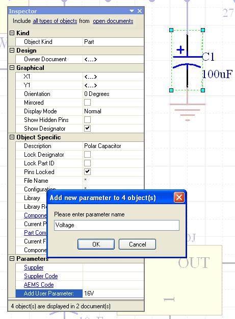 Figure 12. Adding user defined parameters 1. Firstly, type in the value of the new parameter, 16V, into the Add User Parameter field in the Inspector. 2. Press ENTER to apply the change.