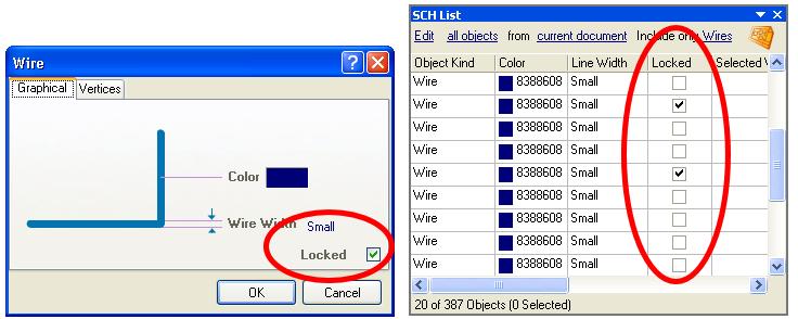 Locking Design Objects on Schematic Sheets and PCB Documents Figure 18. Enabled Locked property for Wires 1.