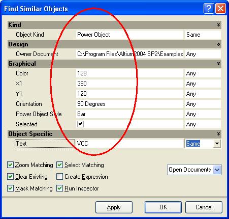 Figure 2. Properties of the current object loaded into the Find Similar Objects dialog Figure 2 shows the Find Similar Objects dialog after right-clicking on a schematic Power Port.