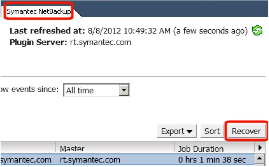 First, you can restore the virtual machine by right clicking on the virtual machine itself and selecting the Symantec NetBackup Recovery Wizard.