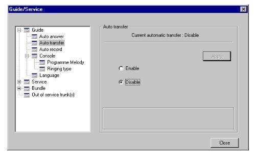+ # ' 3. Select Enable to activate the automatic transfer. Select Disable to deactivate the automatic transfer. 4. Select Apply to save the changes. 5. Click on Close to close the window.